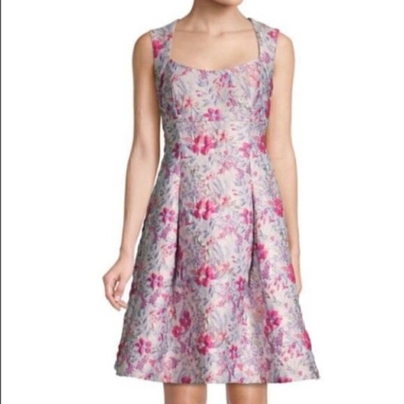 NWT. Aidan Mattox 6 Jacquard Open Back Flare Dress. - Picture 1 of 16